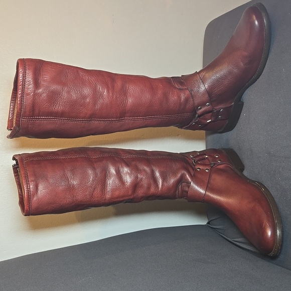 FRYE Phillip Harness Tall Boot Red Leather Knee-High Calf Boots Burnt Red NWOB - Picture 7 of 11